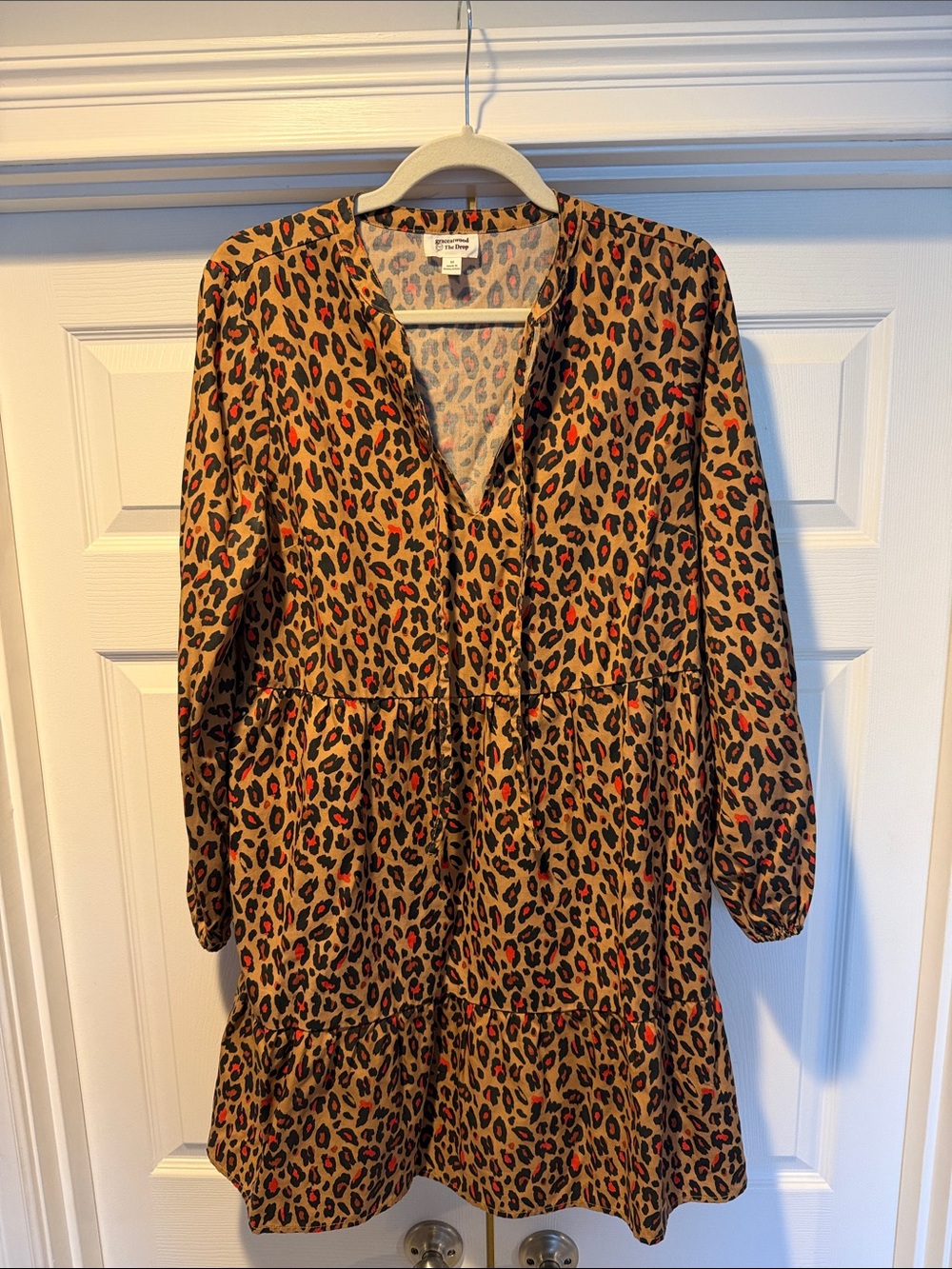 graceatwood Leopard Print Mini Dress in Brown with Black and Red Spots